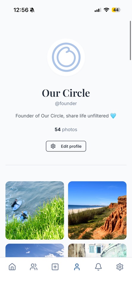 A profile page with a grid of shared photos